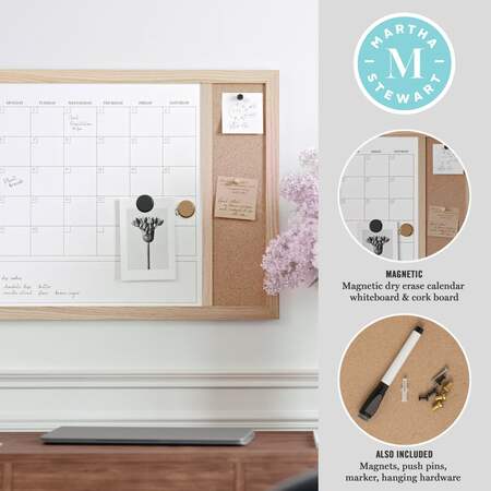 Martha Stewart Everette 24in.x18in. Magnetic Dry Erase Calendar and Crk Board Combo w/Mrkr, Mgnts, and Psh Pns BR-PM-COM-MW4C1-4561-LN-MS